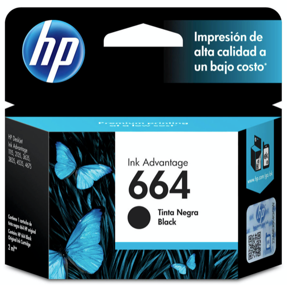 Cartucho de tinta negra HP 664 F6V29AL